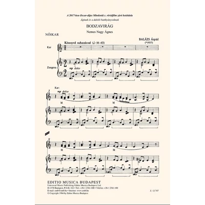 Balázs Árpád: Bodzavirág – kotta