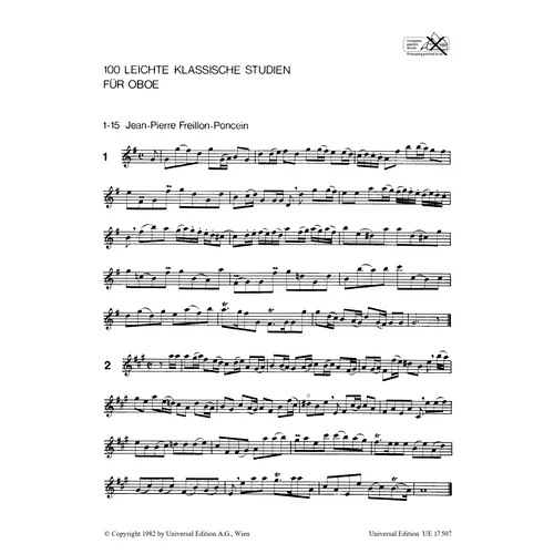 100 Easy Classical Studies for the Oboe - kotta