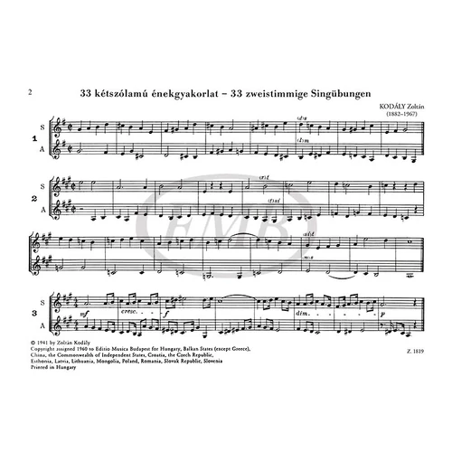 Kodály Zoltán: 33 kétszólamú énekgyakorlat – kotta