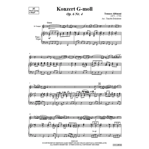 Albinoni, Tomaso: Konzert g-moll – trombita kotta