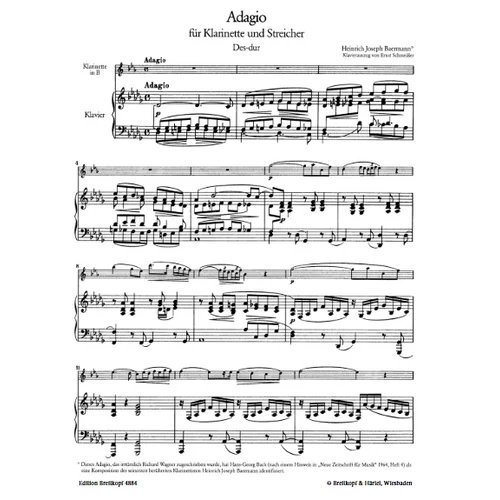 Baermann, Heinrich Joseph: Adagio - klarinét és zongora kotta