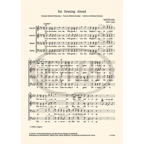 Bartók Béla: Est – kotta