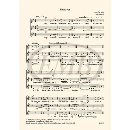Bartók Béla: Keserves – kotta