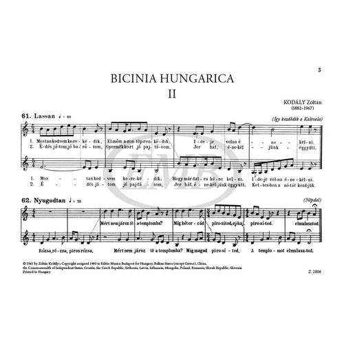 Kodály Zoltán: Bicinia Hungarica 2. – kotta