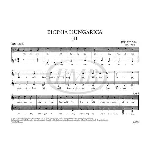 Kodály Zoltán: Bicinia Hungarica 3. – kotta