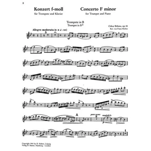 Böhme, Oskar: Trumpet Concerto in F Minor – trombita kotta