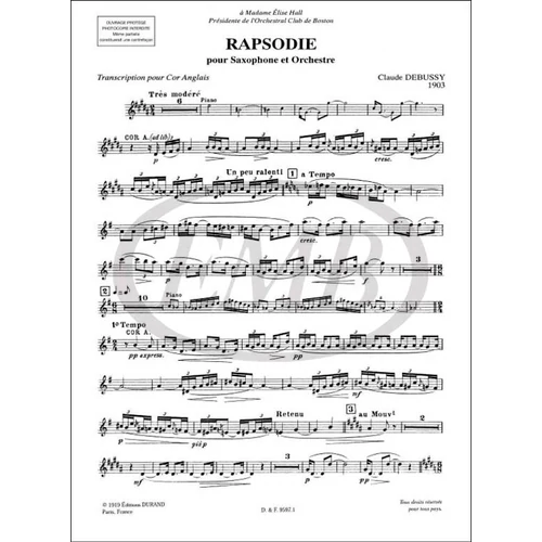 Claude Debussy: Rhapsodie – kotta