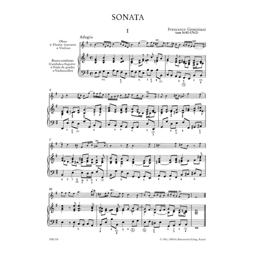 F. Geminiani: e-moll szonáta oboára - kotta