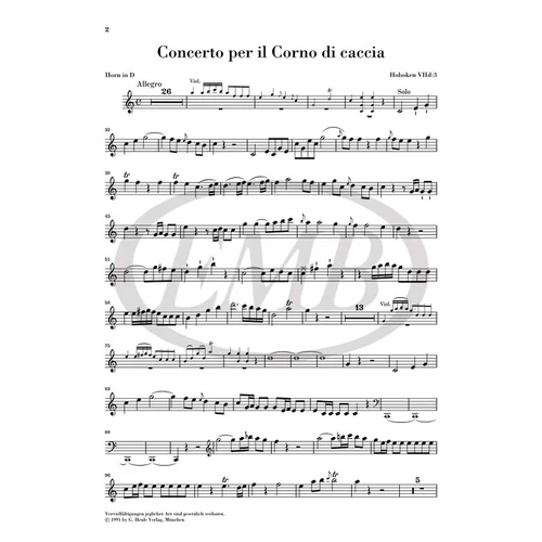 Haydn, Franz Joseph: Concerto for Horn and Orchestra D major Hob. VIId:3– kotta