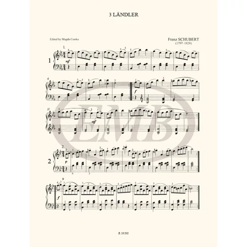 Schubert, Franz: Kezdők zongoramuzsikája - kotta