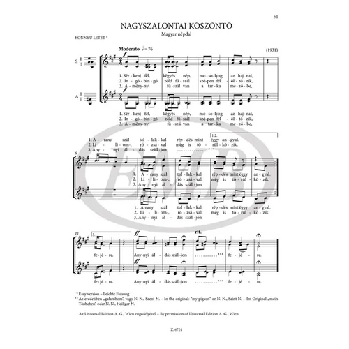 Kodály Zoltán: Gyermek- és nőikarok – kotta