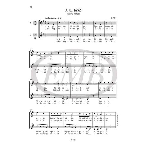 Kodály Zoltán: Gyermek- és nőikarok – kotta