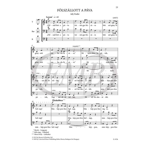 Kodály: Kórusművek - Fölszállott a páva kotta
