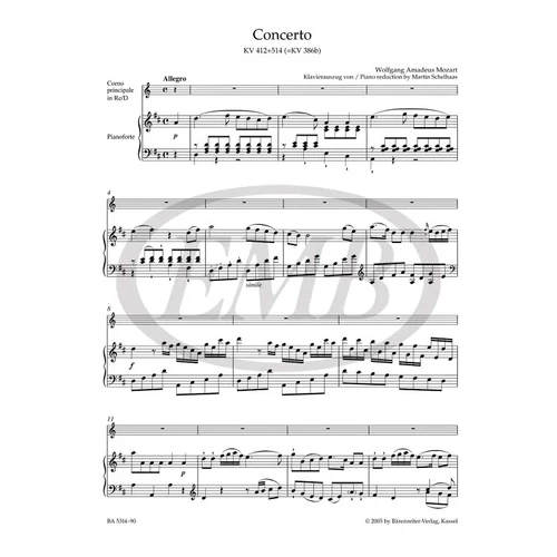 Mozart, Wolfgang Amadeus: Concerto in D – kürt és zongora kotta