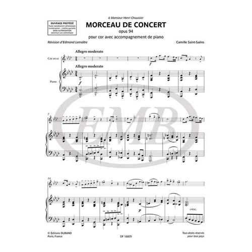 Saint-Saëns: Morceau de concert op. 94 -zongora és kürt kotta