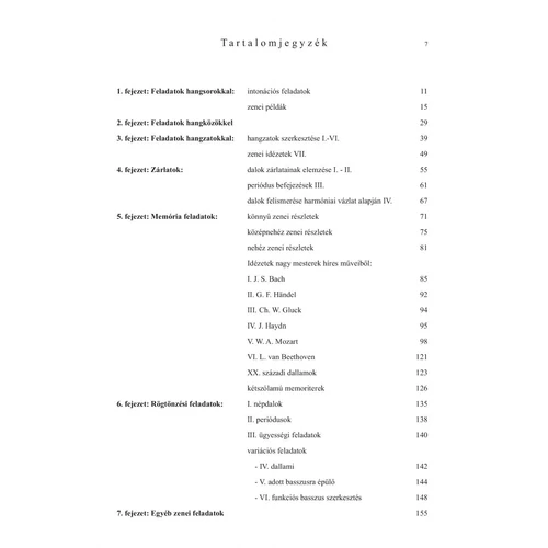 Zenei készségfejlesztő feladatgyűjtemény – Tartalomjegyzék