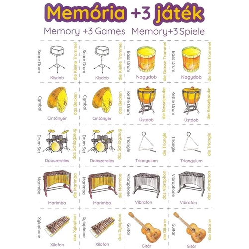 Memória +3 játék színes hangszerek 