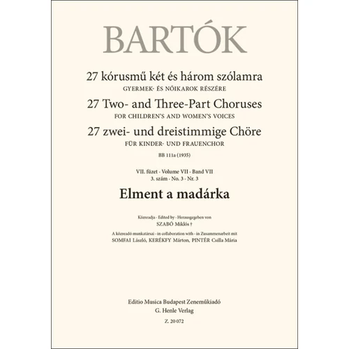 Bartók Béla: Elment a madárka – kórus lapkotta