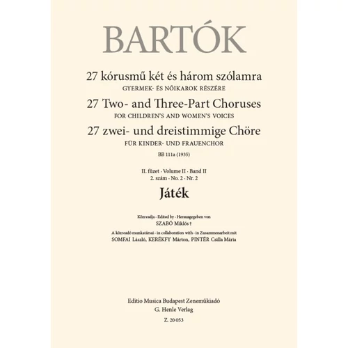 Bartók Béla: Játék – kotta