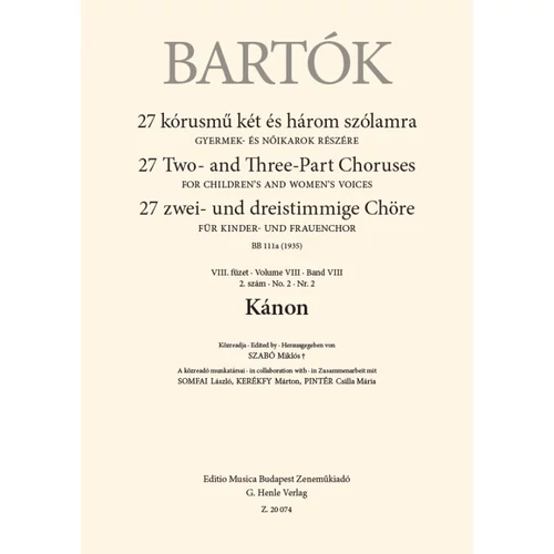 Bartók Béla: Kánon – kotta