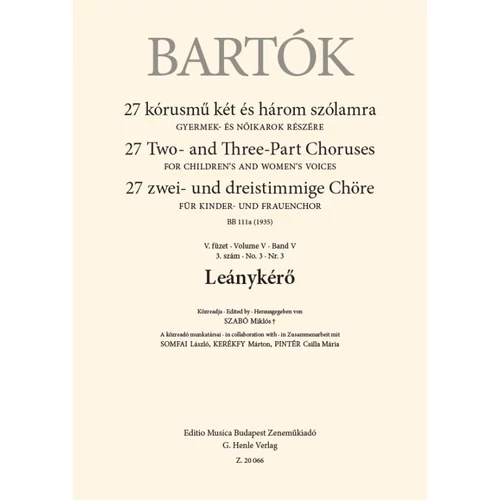 Bartók Béla: Leánykérő – kórus lapkotta