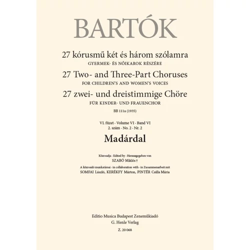 Bartók Béla: Madárdal – kotta