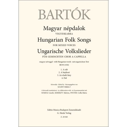 Bartók Béla: Magyar népdalok vegyeskarra – kotta