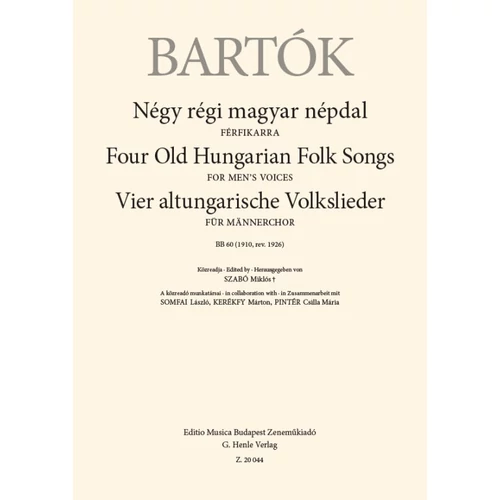 Bartók Béla: Négy régi magyar népdal – kotta