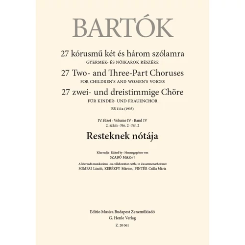 Bartók Béla: Resteknek nótája – kotta