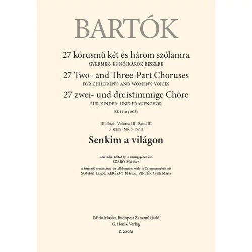 Bartók Béla: Senkim a világon – kotta
