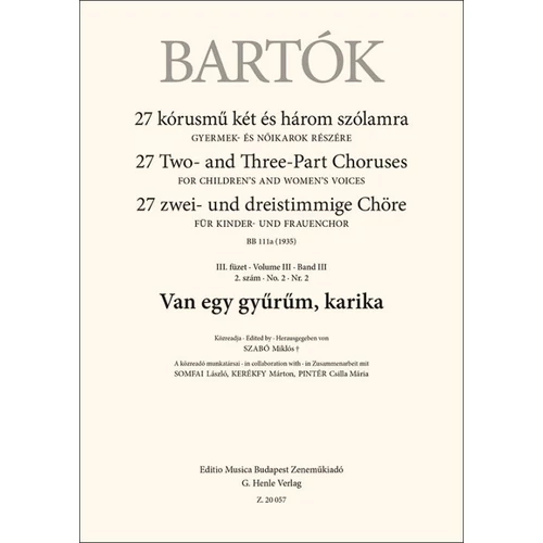 Bartók Béla: Van egy gyűrűm, karika – kotta
